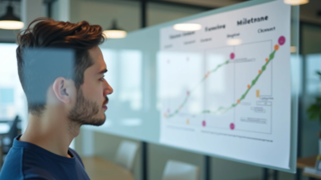 Person reviewing progress metrics and burndown chart on screen